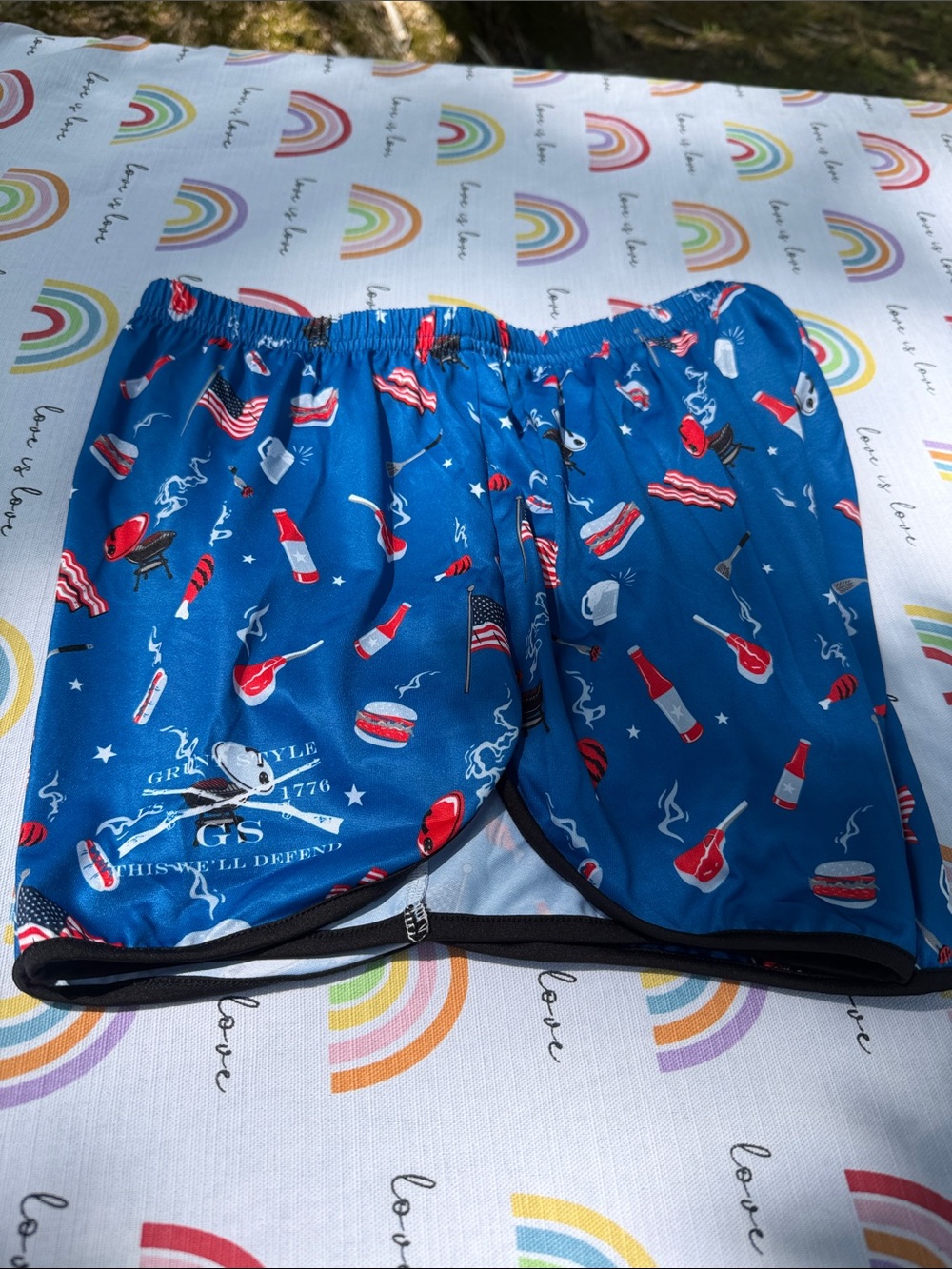 Grunt Style Blue Patriotic Men's Swim Trunks with Red Accents